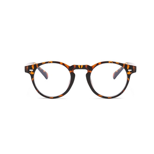 (Leopard, +1.25 strength) Round Blue Light Blocking Reading Glasses Retro Clear Lens Glasses