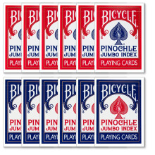 Bicycle Deluxe 1 Dutzend Pinochle Poker-Spielkarten 6 blaue und 6 rote Decks! (Jumbo)
