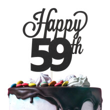 LINGTEER Happy 59th Birthday Black Cake Topper - Cheers to 59 Years Old F?dselsdagsfest Gave Centerpieces Decorations Sign.