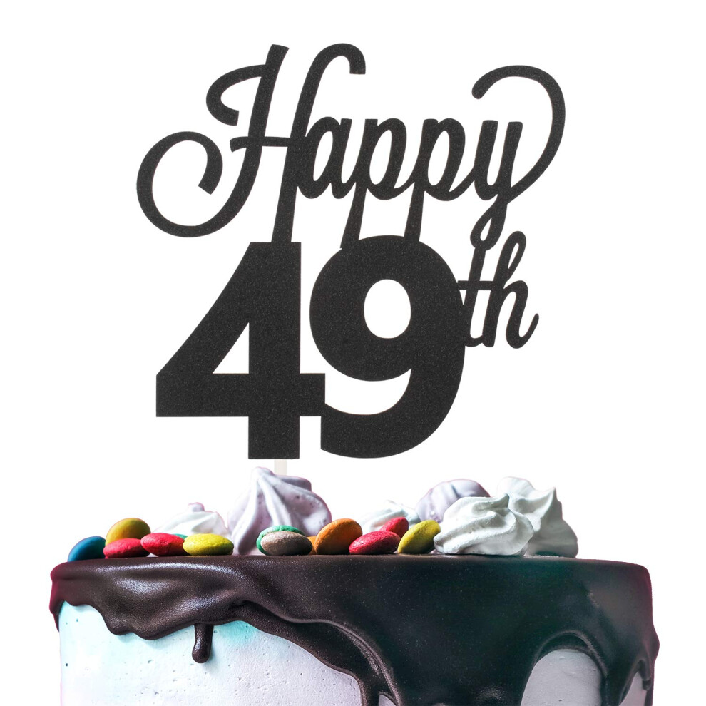 Lingteer Joyeux 49E Anniversaire G Teau Noir Topper - Applaudir Le Panneau De D Corations Cadeaux De F Te D'anniversaire De 49 Ans.-image