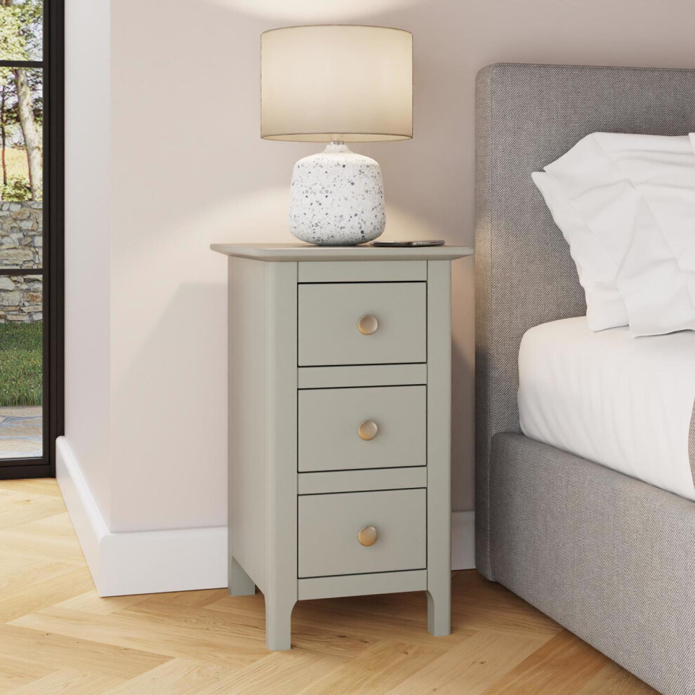 Grey 3 Drawer Bedside Table Brushed Metal Handles
