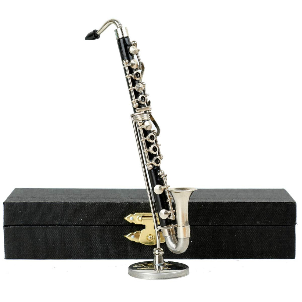 Dselvgvu Miniature Bass Clarinet with Stand and Case Mini Musical Instrument Replica Collectible Figurines Dollhouse Accessories Model Home Decoration