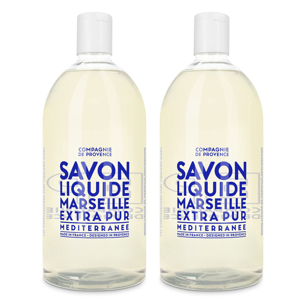La Compagnie De Prov Compagnie De Provence Savon De Marseille Extra Pure Liquid Soap - Mediterranean Sea - Bulk 67.6 Fl Oz Plastic Bottle Refill