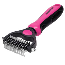 Maxpower Planet Pet Grooming Brush - Double Sided Undercoat Rake for Dogs & Cats Extra Wide Brush to Reduce Shedding by 95% (Pink S)