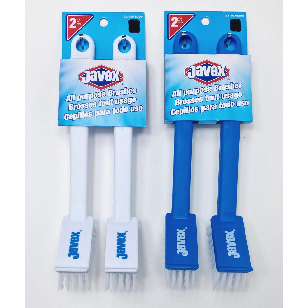 Javex All Purpose Scrub Brush  Blue & White  Lot of 2 Sets of Brushes (4 Brushes)-image-OPC-PHFM6RM-NEW