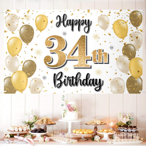 LASKYER Happy 34th Birthday Decorations 34th Gold Balloon Large ...
