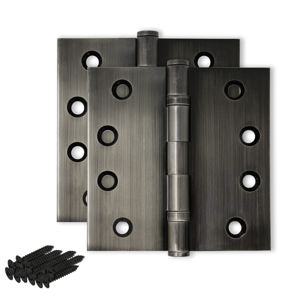 Finsbury Hardware Solid Brass Door Hinge Heavy Duty Ball Bearing Polished 4X4 Inch - Set Of 2 Hinges (Pewter) 755897251430