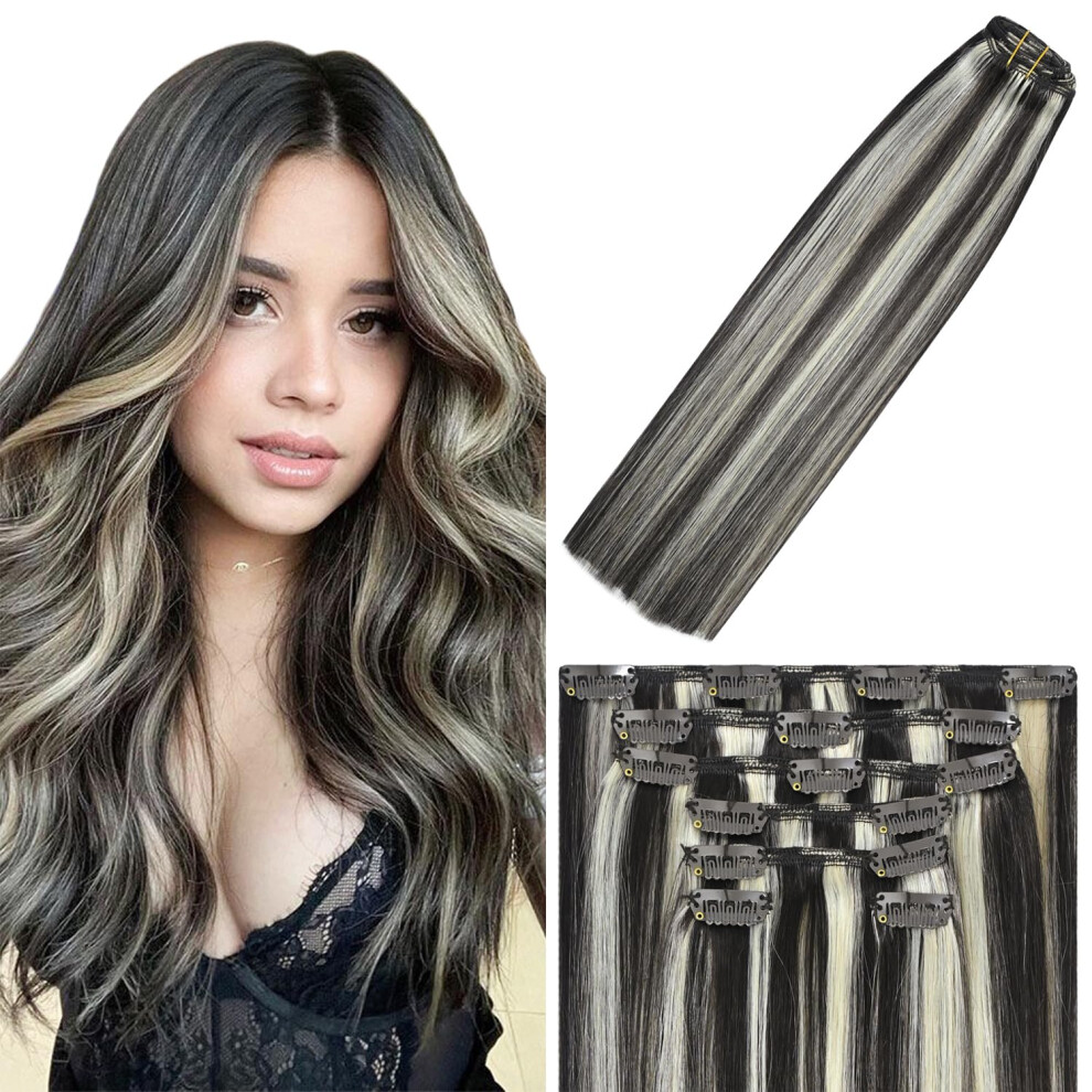 Windtouch Unisex Brown Clip In Hair Extensions Dark To Blonde Highlights For Women 20Inch Soft Human Remy Hair Extensions Clip Ins #2P613 75G 7Pcs