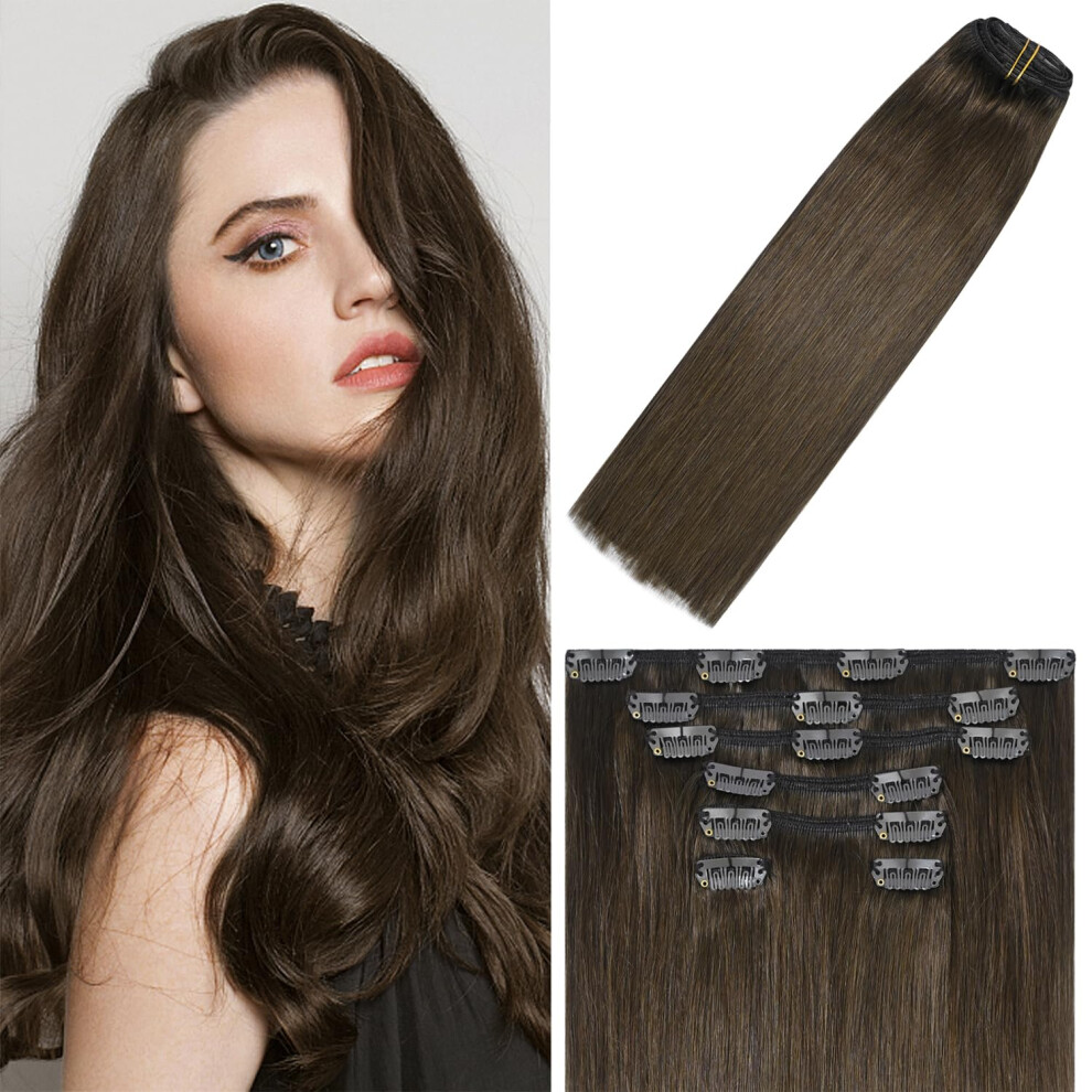Windtouch Unisex Brown Clip In Hair Extensions Medium Hair Extensions Real Human Hair 75G 7Pcs #4 Chocolate 22Inch Extensions For Women Remy Hair