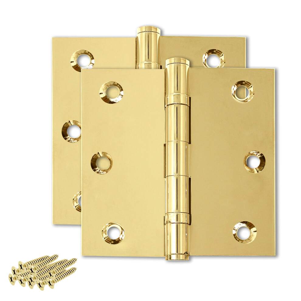 Finsbury Hardware Solid Brass Door Hinge Heavy Duty Ball Bearing Polished Shiny Gold 3.5 X 3.5 Inch - Set Of 2 Hinges (Polished Brass) 5438060583273
