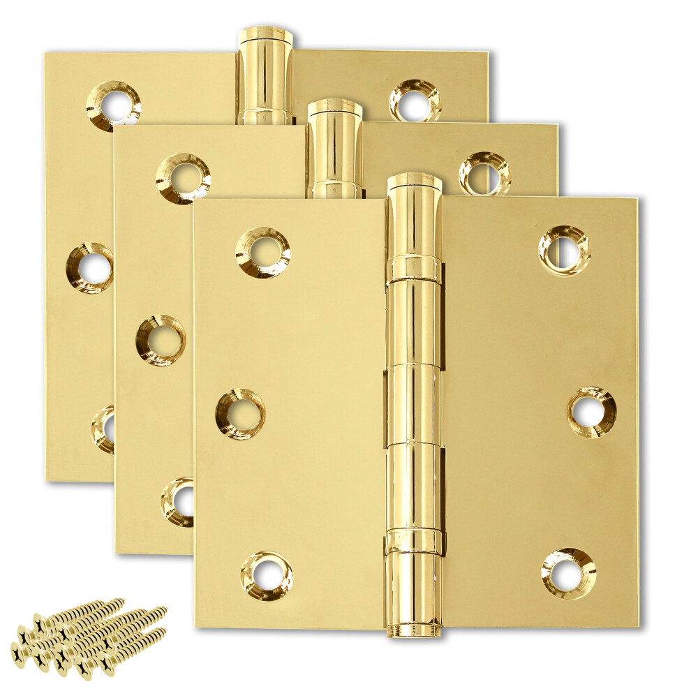 Finsbury Hardware Solid Brass Door Hinge Heavy Duty Ball Bearing Polished Shiny Gold 3.5 X 3.5 Inch - Set Of 3 Hinges (Polished Brass) 5438060583365