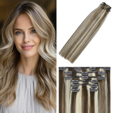 WindTouch Clip in Hiustenpidennykset Balayage Keskiruskeasta blondiin kohokohdat 15 tuumaa 75 g hiuksia 7 kpl #4P613 Lahja naisille