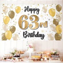 LASKYER Tillykke med den 63. f?dselsdag Dekorationer 63. Guldballon Stor f?dselsdagsbanner Baggrundsskilt 63 ?r gammel Bday Party Supplies.