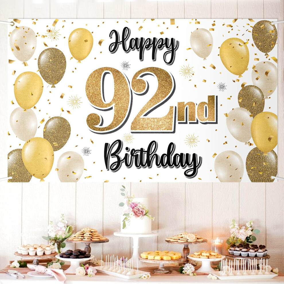 LASKYER Happy 92nd Birthday Decorations 92nd Gold Balloon Large Birthday Banner Backdrop Sign 92 Years Old Bday Party Supplies.-image-OPC-PHFM7QZ-NEW