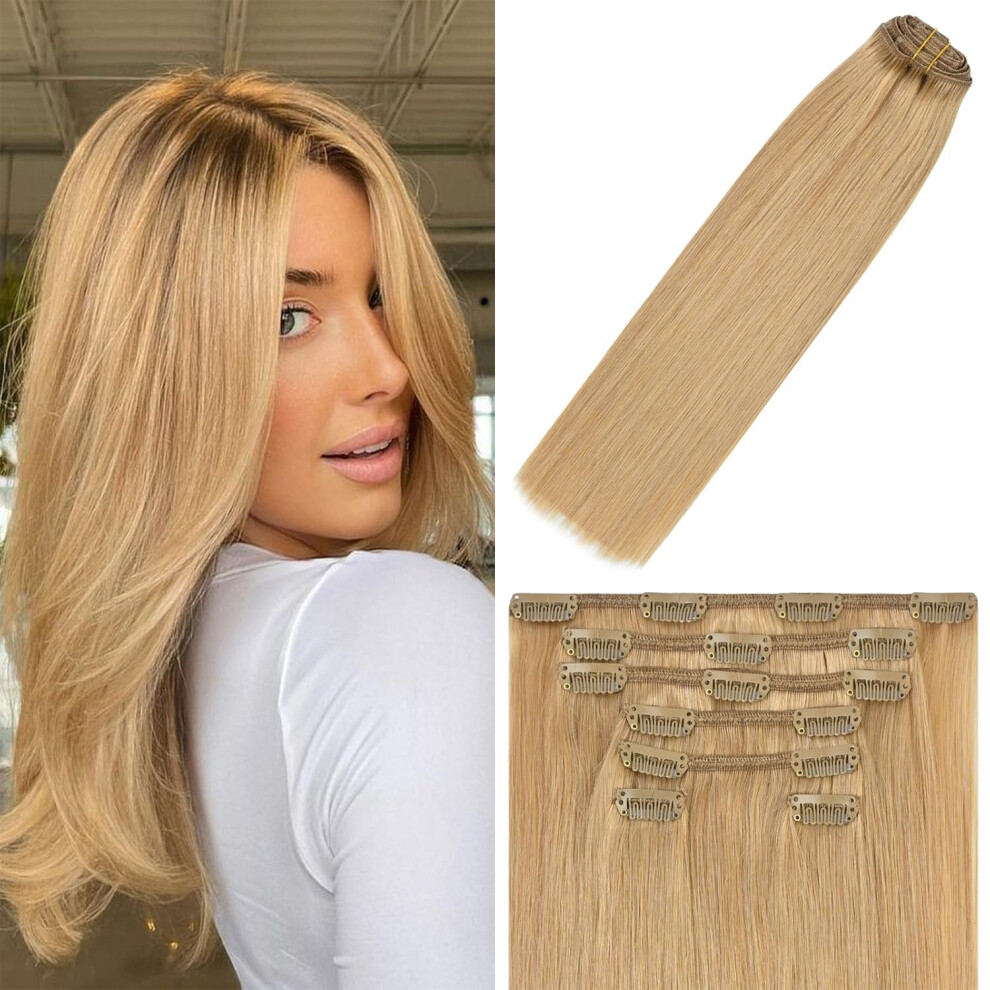 Windtouch Unisex Black Clip In Hair Extensions Remy Hair Honey Blonde For Women 20Inch 75G Soft Clip Ins #27 7Pcs Gift For Women