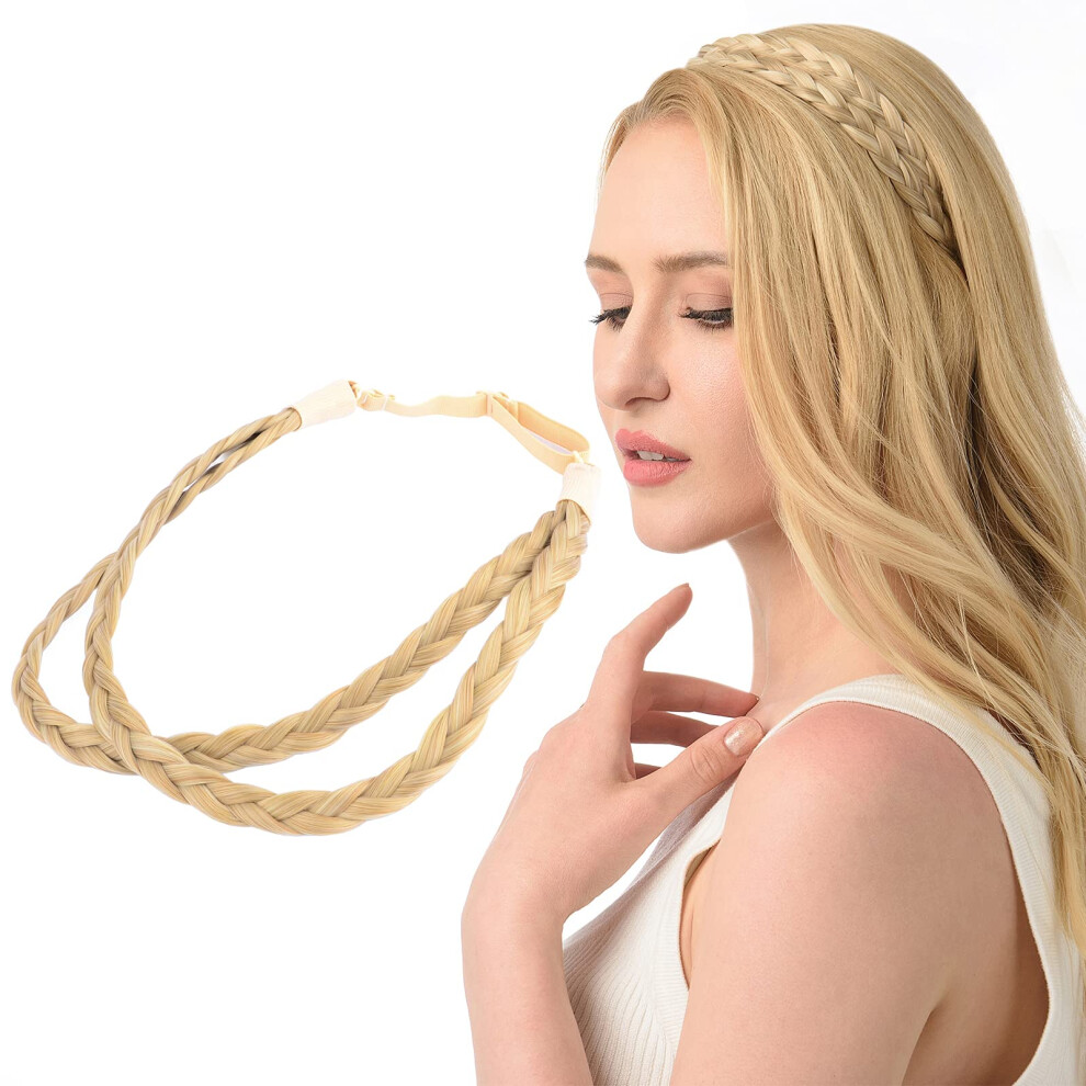 Diguan Double Three Strand Synthetic Hair Braided Headband Hairpiece Extension Women Girl Beauty Accessory (Honey Blonde)