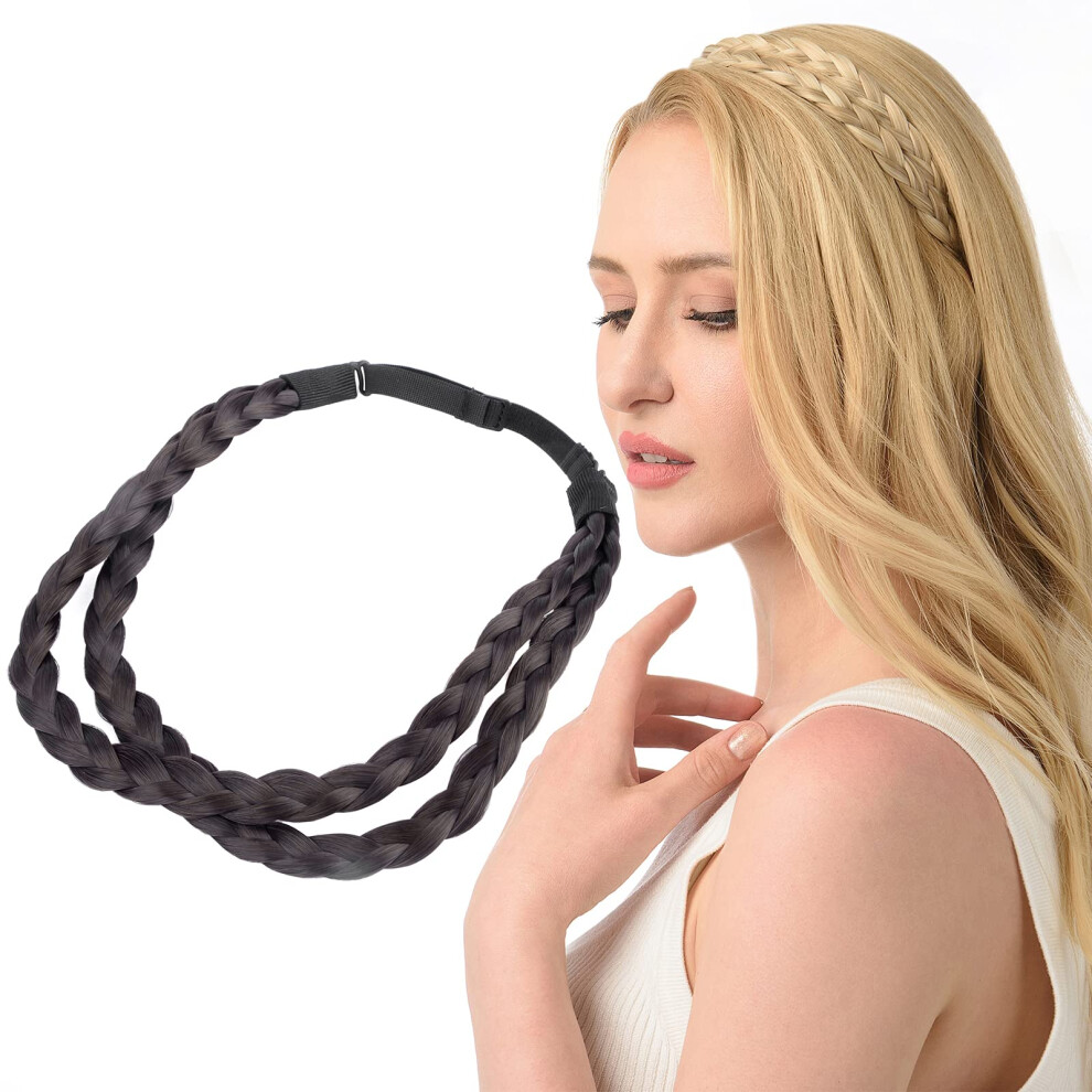 Diguan Double Three Strand Synthetic Hair Braided Headband Hairpiece Extension Women Girl Beauty Accessory (Dark Brown)
