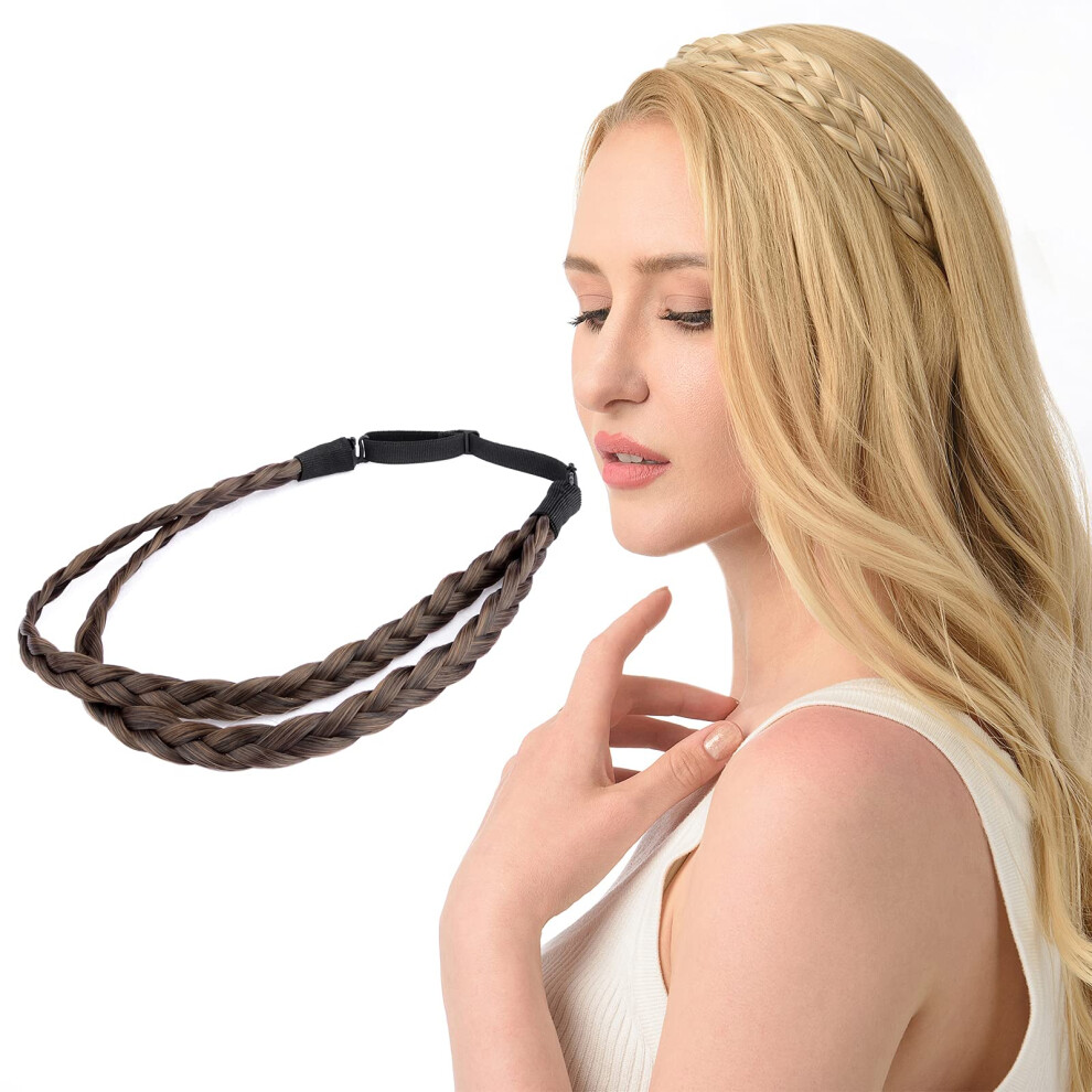 Diguan Double Three Strand Synthetic Hair Braided Headband Hairpiece Extension Women Girl Beauty Accessory (Copper Brown)