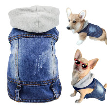 Haustierkleidung fr Hunde, Jeansjacke, cooler blauer Denim-Kapuzenpullover, Mantel, Welpenkleidung, Hemd, Kostm, fr Hunde, Vintage, waschbar, Reve