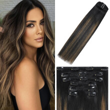 WindTouch Clip In Hiustenpidennykset Ihmisten Hiusten Balayage Natural Mustasta Kastanjanruskeaan 18 tuumaa 75g #1BT6P1B 7kpl