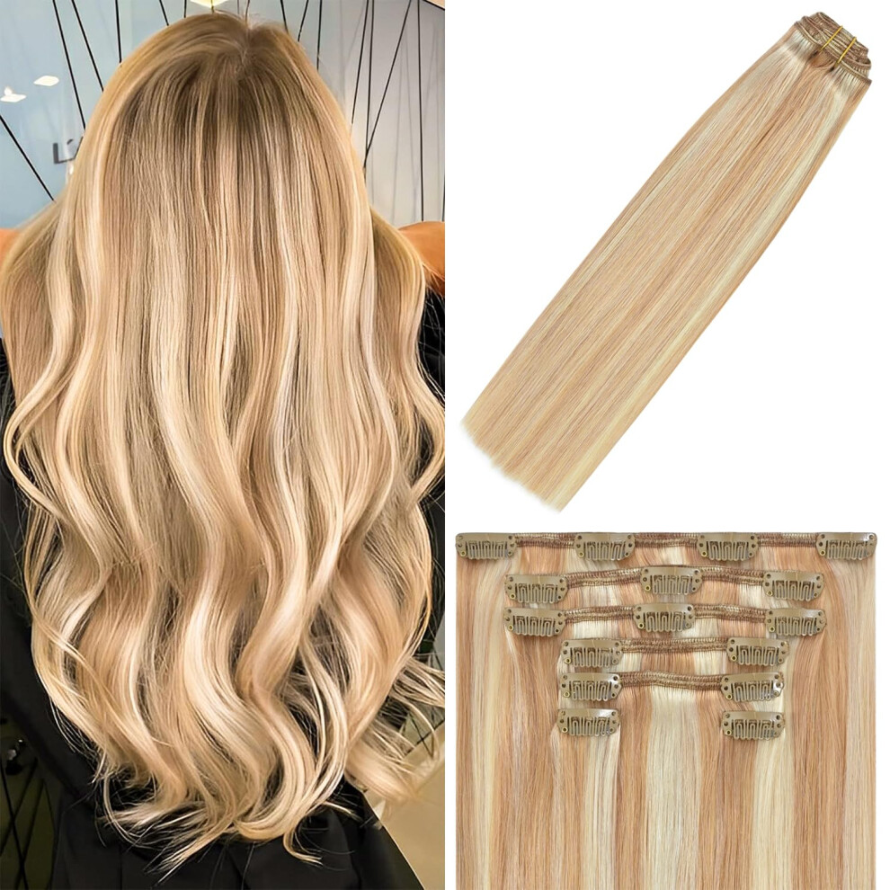 Windtouch Unisex Brown Clip In Hair Extensions Remy Hair Reddish To Blonde 20Inch 75G Soft Human Extensions Clip Ins 9A Grade #12P613 7Pcs