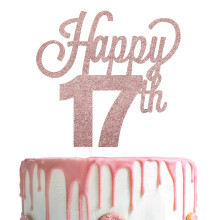 LINGTEER Happy 17th Birthday Cake Topper - Cheers to Sytten Years Old Birthday Party Cage Centerpieces Decorations Sign.