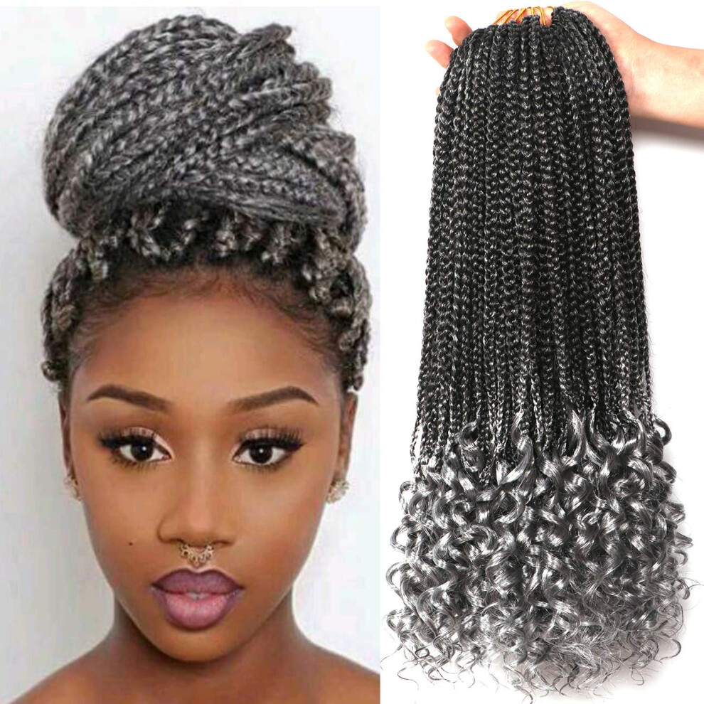 Urnice Unisex Black 7 Packs 14 Inch Crochet Box Braids Hair With Curly Ends Prelooped Bohemian Goddess Box Braids Crochet Hair Braiding Hair Crochet Braids Ha