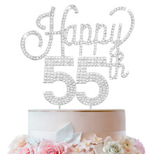 LINGTEER Tillykke med 55-?rs f?dselsdagen S?lv Rhinestone Cake Topper - Cheers to 55th Birthday 55-?rs jubil?umsfest Kage Centerpieces Topper Dek