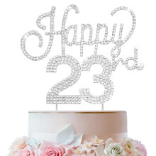 LINGTEER Tillykke med den 23. f?dselsdag S?lv Rhinestone Cake Topper - Cheers to 23th Birthday 23 Years Old Party Cage Centerpieces Topper Decora