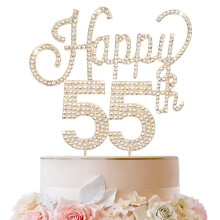 LINGTEER Tillykke med 55-?rs f?dselsdagen Guld Rhinestone Cake Topper - Cheers to 55th Birthday 55-?rs jubil?umsfest Kage Centerpieces Topper Dec