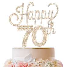 LINGTEER Tillykke med 70 ?rs f?dselsdag Guld Rhinestone Cake Topper - Cheers to 70th Birthday Halffjerds ?r gammel Jubil?umsfest Kage Centerpiece