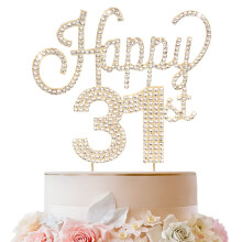 LINGTEER Tillykke med 31-?rs f?dselsdag Guld Rhinestone Cake Topper - Cheers to 31-?rs f?dselsdag 31 ?rs jubil?umsfest Kage Centerpieces Topper D