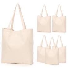 Koolmox Black Canvas Tote Bag with Zipper 6-Pack 17x14x3.9'' 12Oz Thick Canvas Bag with Handles and Flat Bottom Women Men Grocery Shopping Bags