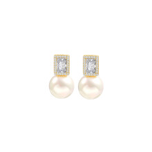 Brincos de prola com concha de ouro 18k, corte esmeralda, zircnia cbica, halo, joias delicadas da moda, elegante para noivas