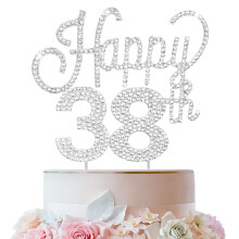 LINGTEER Tillykke med 38-?rs f?dselsdagen S?lv Rhinestone Cake Topper - Cheers to 38th Birthday 38-?rs jubil?umsfest Kage Centerpieces Topper Dek