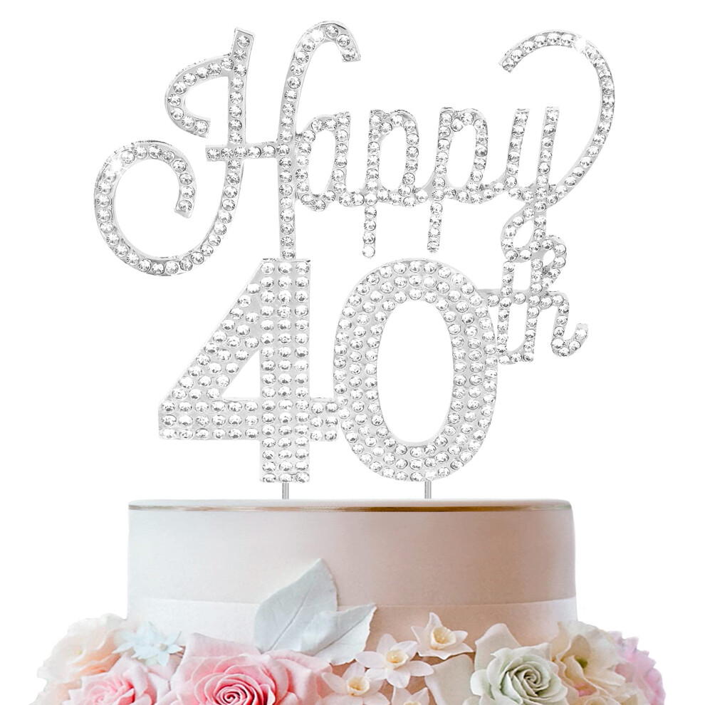 Lingteer Wszystkiego Najlepszego Z Okazji 40. Urodzin Srebrny Rhinestone Cake Topper - Pozdrowienia Z Okazji 40. Urodzin Czterdziesci Lat Impreza-image