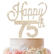 LINGTEER Tillykke med 75-?rs f?dselsdagen Guld Rhinestone Cake Topper - Cheers to 75th Birthday 75-?rs jubil?umsfest Kage Centerpieces Topper Dek