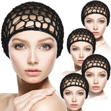 CACASO Mesh-Rayon-Strick-Haarkappen fr Frauen  5 Stck gehkelte dicke Schlauchschal-Mtzen zum Schlafen, weiche Haar-Accessoires mit Bezugsornamen