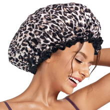 Aquior Shower Cap Shower Cap for Women Reusable Waterproof Large Bath Hair Cap for All Hair Lengths Ladies Men and Kids (Leopard)