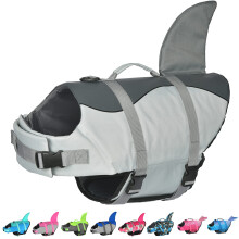 Dogcheer Dog Life Jacket Tubaro Colete salva-vidas ajustvel para natao para ces para natao em barco com flutuabilidade superior e ala de