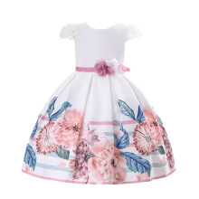 Vestido floral Cosplay Life para meninas e jovens adultos moda flor cintura infantil festa festival vestido de 5 a 9 anos (branco 5 anos)