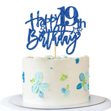 RoadSea Happy 19th Birthday Cake Topper - Girl Boy 19 Years Old F?dselsdagskage tilbeh?r - 19th Birthday Party Decorations - Blue Glitter (19th)
