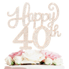 Tillykke med 40 ?rs f?dselsdagsdekorationer 40 ?rs f?dselsdag Guld Rhinestone Cake Topper - Cheers to 40 ?r gamle Bday Party Metal Sparkly Cake C