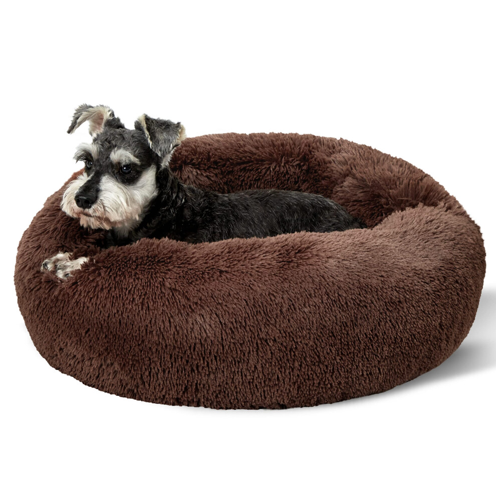 Bedsure Calming Dog Bed for Small Dogs - Donut Washable Small Pet Bed 23 inches Anti-Slip Round Fluffy Plush Faux Fur Large Cat Bed Fits up to 25 lb
