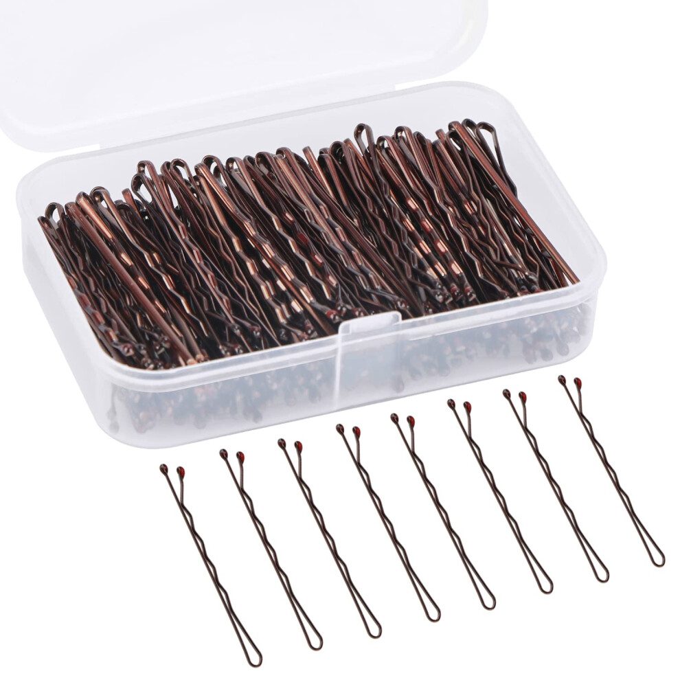 Owill 150 Pcs Bobby Pins 2 Inch Hair Clips And Kirby Grips For Women's Hair Styling With Storage Box (Brown)