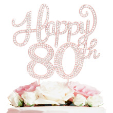 Tillykke med 80-?rs f?dselsdagen Rose Gold Rhinestone Cake Topper - 80-?rs f?dselsdag/jubil?um Sk?l til 80 ?r gammel Bday Party Metal Sparkly Cen
