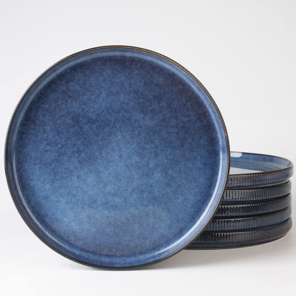 famiware Star Dinner Plates for 6 10 inches Plate Set Scratch Resistant Stoneware Dinnerware Kitchen Modern Rustic Serving Dishes Nebulas Blue