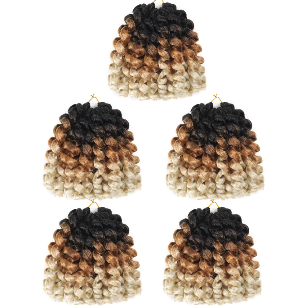 Svolna Unisex Brown Jamaican Bounce Crochet Hair Extensions 8 Inch Ringlet Wand Curl Crochet Hair Blonde Ombre Curly Crochet Braids Blonde 3 Tone Ombre Crochet