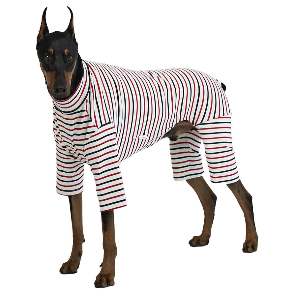 Lucky petter petit chien pyjamas basicoral cache-cache-cache-cache-pied Jammies extensible chien saut de combinaison bodys (4x great stripe blanc