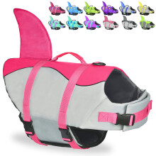 Colete salva-vidas para ces Fragralley Shark Colete salva-vidas ajustvel com barbatana de tubaro para ces pequenos, mdios e grandes, para na